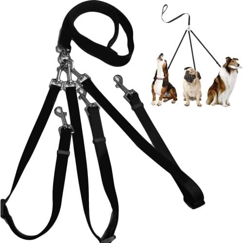 144-170cm 3 Way Dog Coupler Leash with Padded Handle tear-resistant Detachable Pet Leash for Walking 1/2/3 Dogs