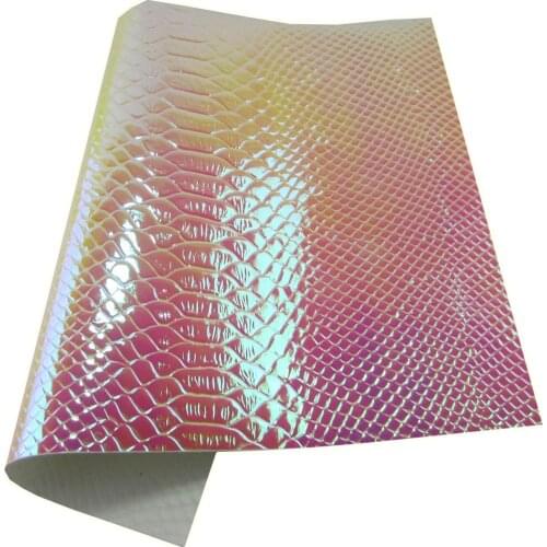 30x134cm Roll Pink Iridescent Holographic Gator Faux Leather Fabric For Handbags Earring Home Decoration CN311