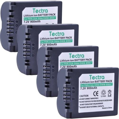 Tectra 4PCS CGA-S006 CGA S006 DMW-BMA7 Li-ion Camera Battery for Panasonic Lumix DMC-FZ7 FZ8 FZ18 FZ28 FZ30 FZ35 FZ38 FZ50