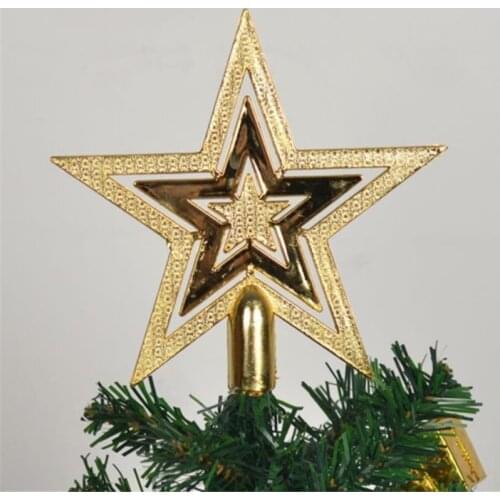 Merry Christmas Tree Decoration Golden Star 3D Five Point Star Xmas Tree Top Star Home Desktop Topper Christmas Ornament