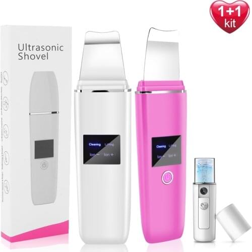 Ultrasonic Skin Scrubber + Nano Facial Steamer Pore Cleaner Ion Acne Blackhead Remover Exfoliating Peeling Spatula Lifting Tools