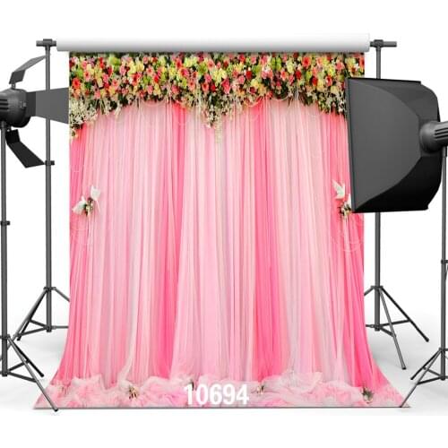 Pink Drapes Wedding Party Rose Floral Customized Vinyl Photography Backdrops Computer Printed Backgrounds for Photo Studio
