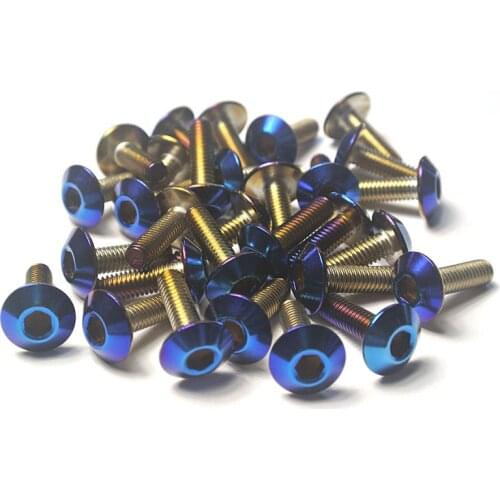 2pcs M6 Allen burnt titanium "plating" screw umbrella head hex disc brake refit screws motorcycle modification bolt burn blue