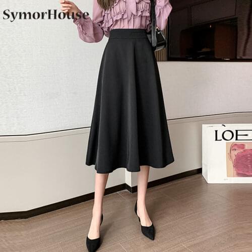 Summer Black Skirts Women High Waist Office Vintage A-Line Skirt Autumn Streetwear Big Swing Skirts Female Office OL Skirt