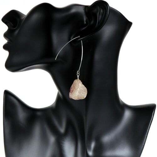 Women Natural Irregular Tourmaline Dangled Earrings Exaggerated Asymmetric Gem Stone Drop Pierced Earring Hook Female Jewelry