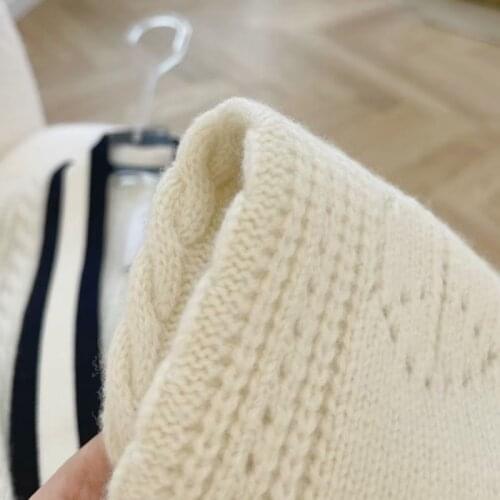 Women Sweater Cardigan Spring Autumn Winter Long Sleeve Striped V-Nevk Knitted Hollow Out Elegant High Street Chic Stunning S