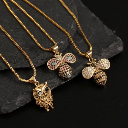2020 Fashion Womens Insect Bee Pendant Necklace High Quality Multicolor Cubic Zirconia Gold Color Copper Chain Necklace Jewelry