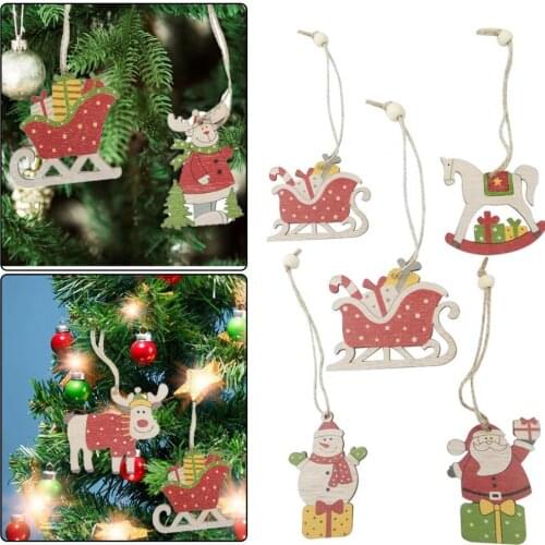 1 Set Creative Santa Clause snowman Wooden Christmas Pendants Ornament for Christmas tree Ornaments decoration Kids toys