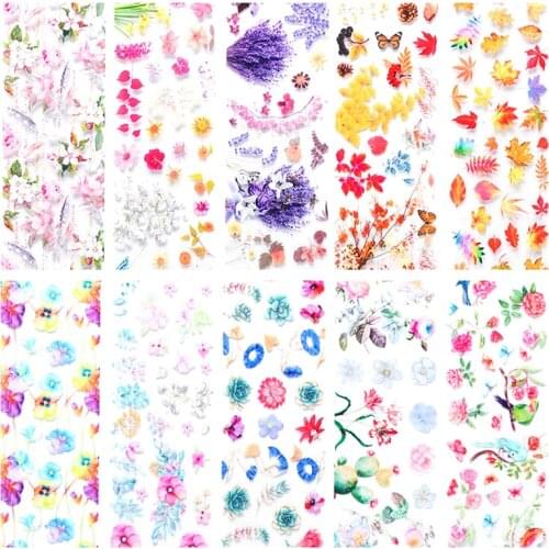 10Pcs Transfer Nail Art Sticker Golden Autumn Flowers Foil Decal Colorful Maple Leaf Stickers Slider Nail Art Decoration