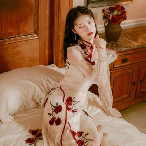 2019 new fashion womens clothing Two-piece dress Mandarin Collar Mid-Calf dresses