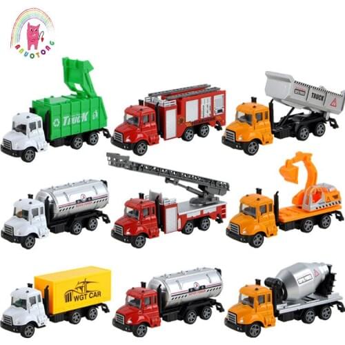 Children 1:64 Alloy Diecasting RC Car Inertial Return Fire Excavator Sprinkler Waste Model Body Rotary Toys Collection Gift Set