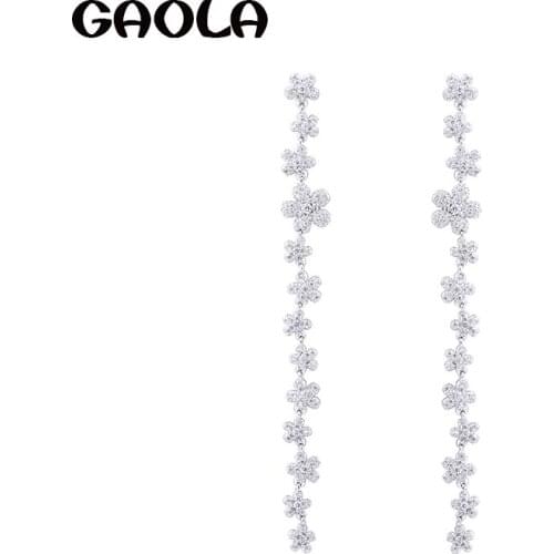 GAOLA New Clear Cubic Zirconia Long Exaggerated Flower Dangle Earring For Women GLE6564Y