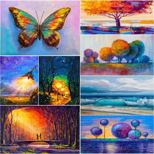 5D DIY Oil Painting Landscape Series New Square/Round Inlaid Rhinestone Cross Stitch Landscape Diamond Painting Home Decoration