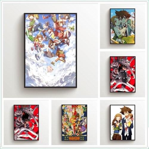 WTQ Canvas Painting Anime Posters Digimon Adventure Retro Poster Wall Decor Wall Art Picture for Living Room Decor Home Deco