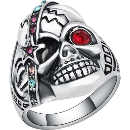 Punk Wedding jewelry Crystal Rings skull rings biker men medieval Plata plated jewelry vintage anel masculino anillo