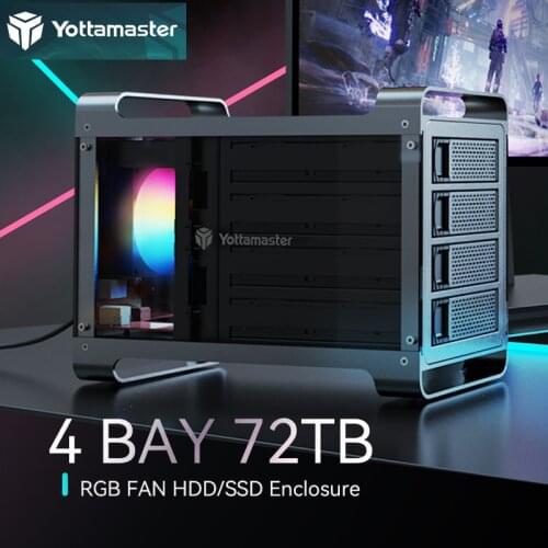 Yottamaster 4 Bay Aluminum 2.5"& 3.5" USB3.0 Hard Drive Enclosure with 80mm RGB Fan,4X16TB for PC DIY Experts&Gamers-[DF4U3]