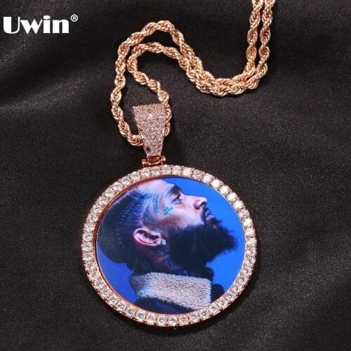 UWIN Cubic Zirconia Photo Pendant Necklace DIY 4CM Diameter Picture Pendants Accept Engravement Custom Hiphop Jewelry