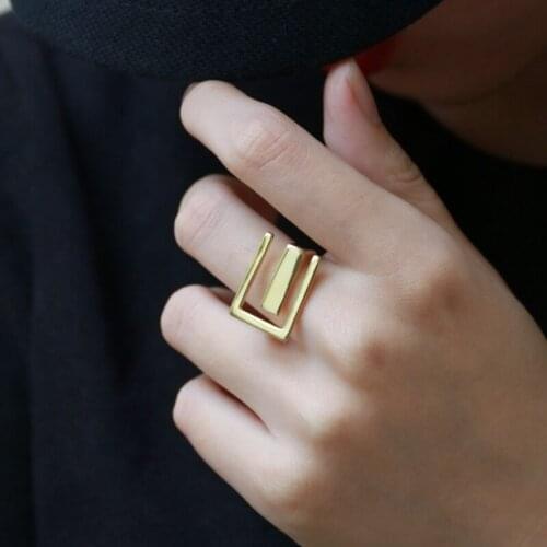 Minimalist Aesthetic Womens Wide Ring on Phalanx Fashion Gold Plated Accessories Hollow Geometric Couple Wedding Jewelry Gift