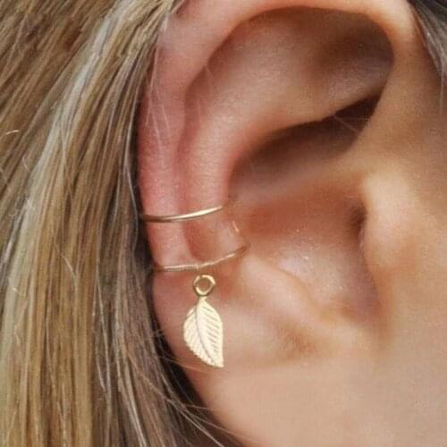 Fashion small earrings girl women clip on ear statement creative gold silver earrings no piercings leaf pendant earring jewelry