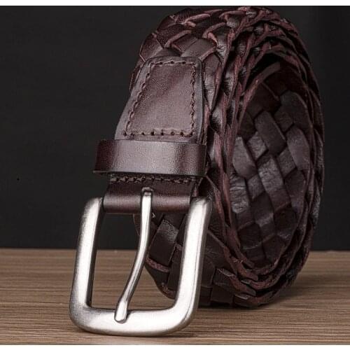 2019 men full grain Genuine leather belt with knitting design woven genuine leather belts