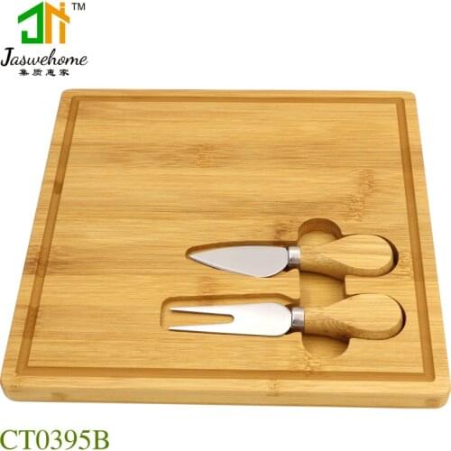 Jaswehome 3pcs Cheese board Set Cheese Knives With Bamboo Board Kitchen Serving Board Cheese Tools Cutlery Charcuterie Tray
