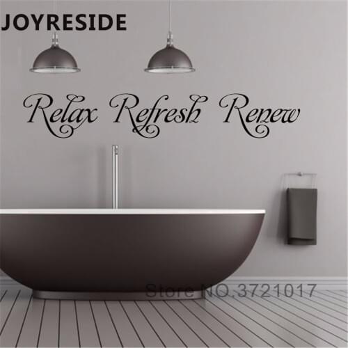 Bathroom Wall Decal Art Design Relax Refresh Renew Quotes Comfortable Wall Stickers Vinyl Wall Sticker Home Bathrooms Decor M075