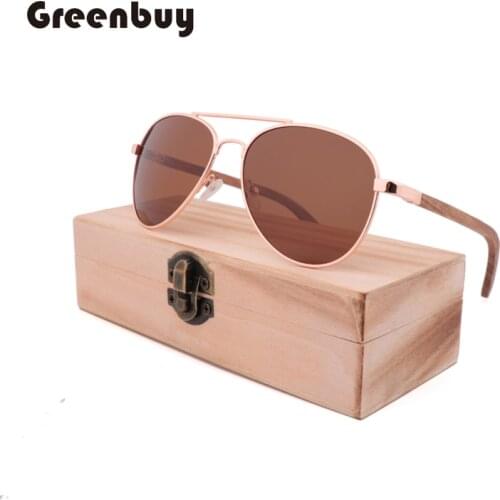 Fashion Retro Drive Aviation Sunglasses Wooden Metal Women Man Polarized Brand Designer Mirror Original Sun Glasses for MenUV400