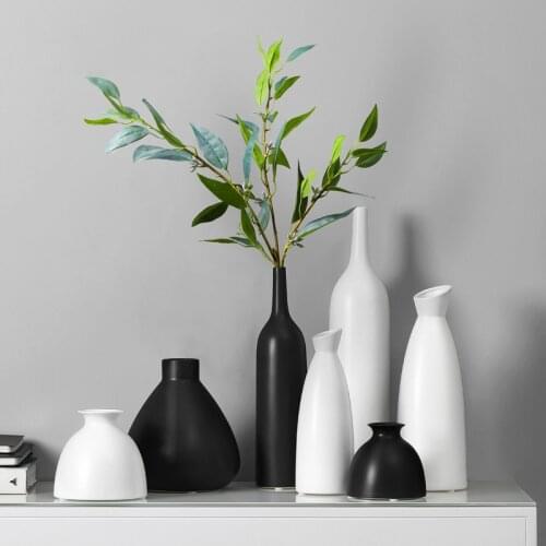 Nordic White Black Ceramic flower Vase For Home Room Office Decoration design Salon Casa Desktop Simple Dried Flower Black Vase