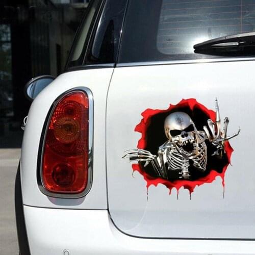Reflective Metal Skull Car Sticker Skeleton Skull In Interior Bullet Decals Auto Car The Horror Colorful Hole Bullet Funny G2S9