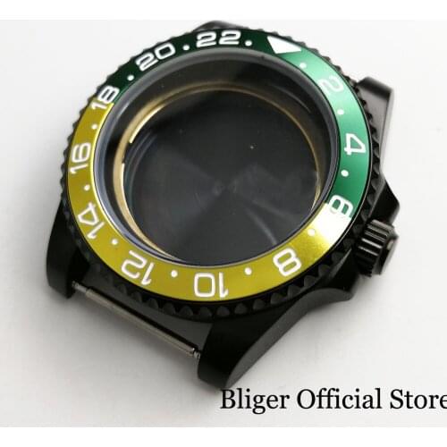 High Quality PVD Plated 40mm Black Watch Case Sapphire Glass Alloy Bezel Fit ETA 2836 MIYOTA Movement