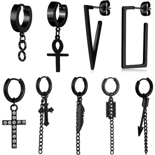 YOUVI1PC Stainless Steel Painless Ear Clip Earrings For Men/Women Punk Black Non Piercing Fake Earrings Jewelry Gifts
