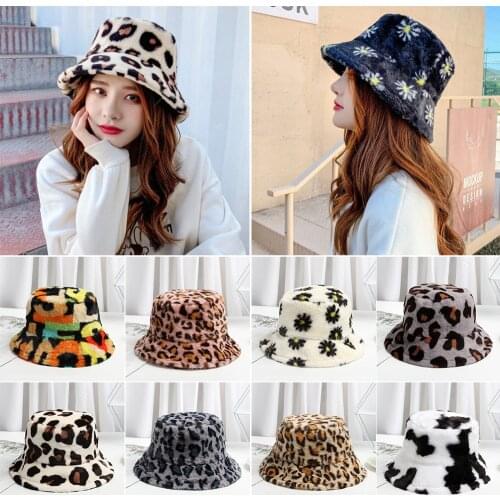 2021 Winter Travel Fashion Women Rainbow Cow Hats Outdoor Faux Fur Fisherman Bucket Cap Soft Warm Casual Outdoor Hot Newest