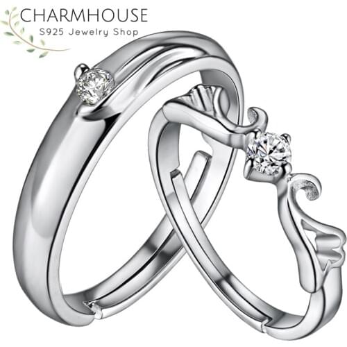 S925 Silver Rings Set For Women Men AAA Zirconia Couples Ring Wedding Band Bague Femme Anillo Bridal Jewelry Bijoux Party Gifts