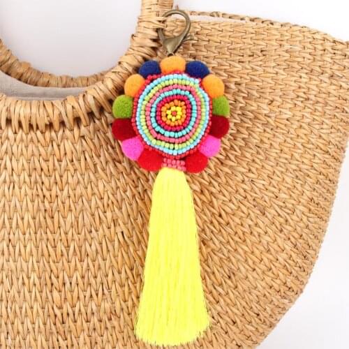 1PC Bohemia Pom Tassel Keychain Bag Charm Womens Boho Handmade Jewelry Keyring For Party