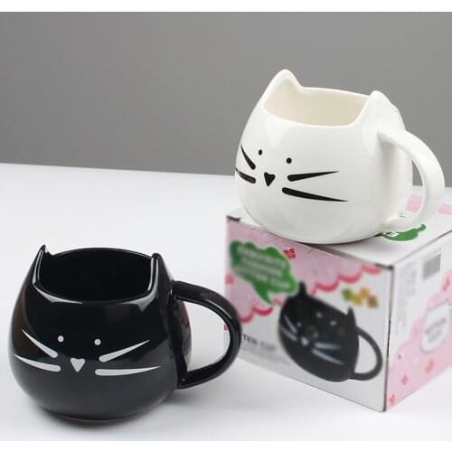 1Pcs New 400mL Ceramic Cute Black/White Cat Cups and Mugs Coffee Tea Milk Animal Cups With Handle Drinkware Best Gift For Friend