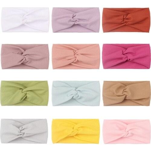 1 PCS Solid Color Striped Baby Girls Headband Fashion Handmade Cross Knotted Elastic Hairband Infant Headwear Kids Birthday Gift