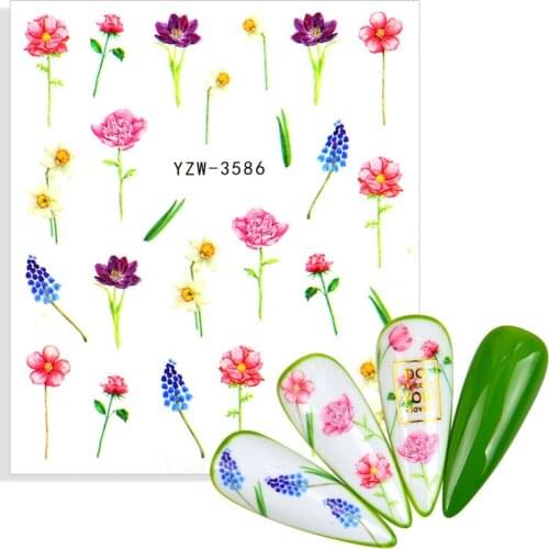 1pcs Spring Simple Green Theme Water Decal Sticker Flower Leaf Tree Summer DIY Slider For Manicuring Nail Art Watermarks Tattoo