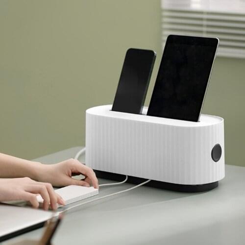 594C Cable Management Box with Phone Holder Stand Power Line Socket Strip Cover Charger Adapter Wires Hider Desktop Cord Case