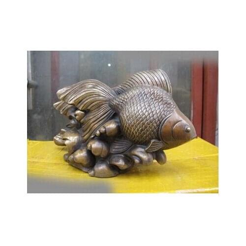 6.5 Chinese Folk refinado cobre bronce Lucky dos Goldfish estatua SD 506 copper decoration bronze factory Pure Brass