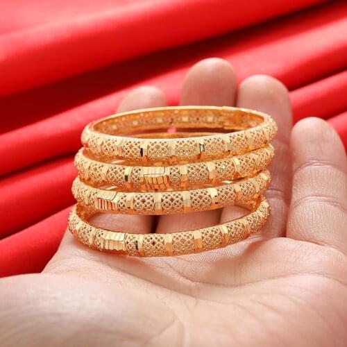 4pcs/Lot Gold Bracelet 4-10 Baby Girls Child Dubai Circle Bangles Jewelry Arab Middle Eastern African Fashion Metal Bangle