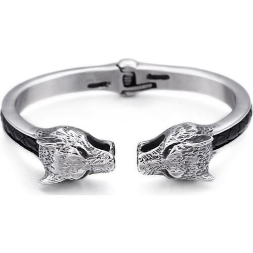 Titanium steel wolf head bracelet punk bracelet tide male personality thick section stainless steel casting open wolf bracelet