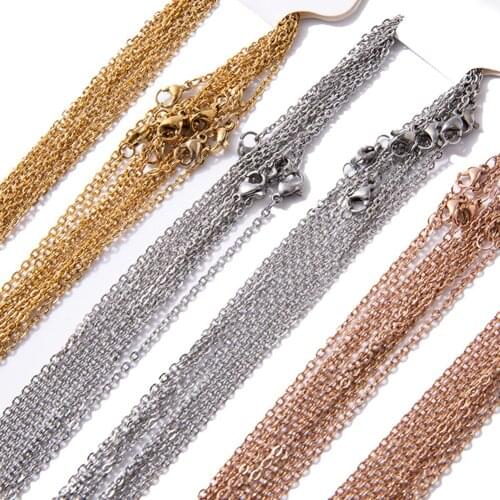 10pcs/lot 40-60cm Chains Necklace 1.5mm/2mm Men Women Stainless Steel Link Cuban Chain Necklaces For Jewelry Making 4 Colors