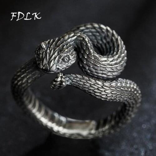 FDLK Rattlesnake Ring Vintage Silver Color Snake Ring Motorcycle Party Punk Domineering Ring Women Men Ring Cool Hip Hop Jewelry