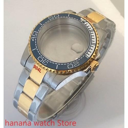 Sealed back cover 904L stainless steel gold strap bracelet with 40mm sapphire glass ETA NH36 MH35 cases.bezel blue white