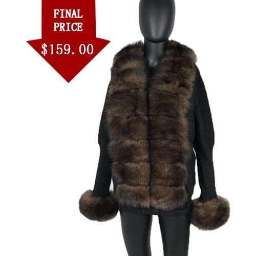 Cashmere Sweater Poncho Real Fox Fur Trim New Winter Womens Fashion Coat Hot Sale Cashmere Cardigan Full Sleeves