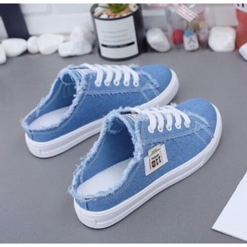 Womens Half Canvas Shoes Breathable Classic Summer Sneakers for Girls Casual Basket Lace-up Denim Shoes Trainers Zapatos Mujer