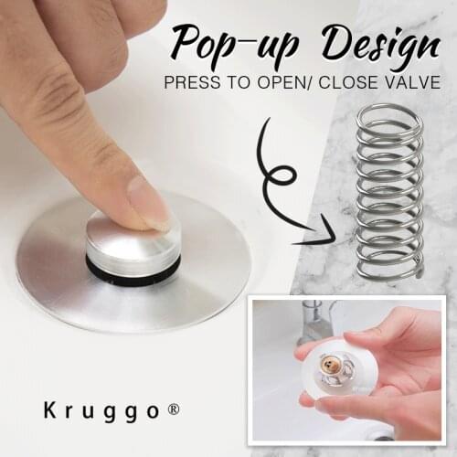 Kruggo® Pop Up Bathroom Sink Stopper Bounce Core Pop-up Drain Filter Bathroom Stainless Steel Bounce Core Push-Type Hair Stopper