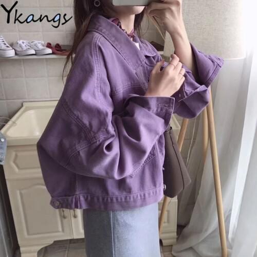 Ripped Drop Shoulder jeans jacket women Women Oversize Purple Casual Female short Denim Jacket Coat Chic Jacket for Girls Blazer