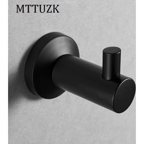 MTTUZK Classic 304 Stainless Steel Black Coat & Towel Hook Round Base Robe Hook Wall Mounted Clothes hook Bathroom Accessories