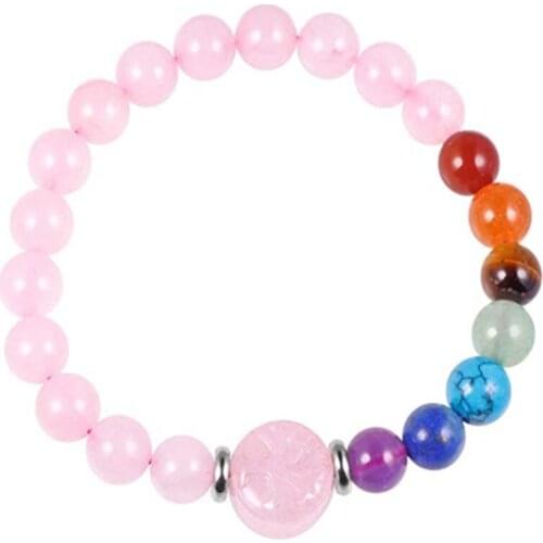 Natural Rose Pink Quartz Engraved Tree Connect 8 mm Round Beads Stretchy Bracelet Healing Reiki Chakra Jewelry